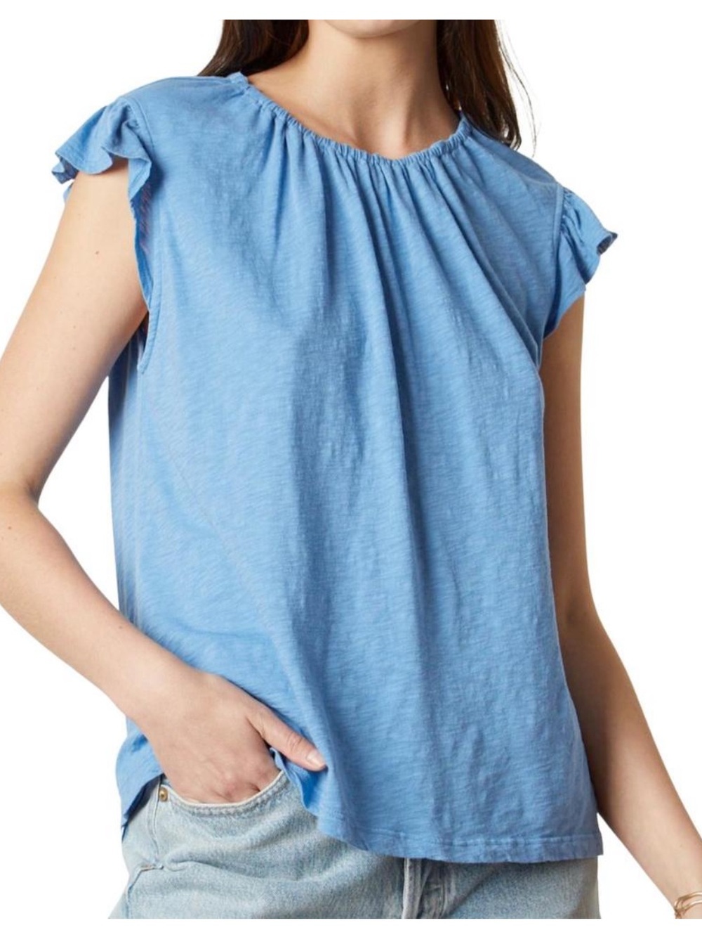 Velvet by Graham & Spencer vintage slub flutter sleeve T shirt small blue